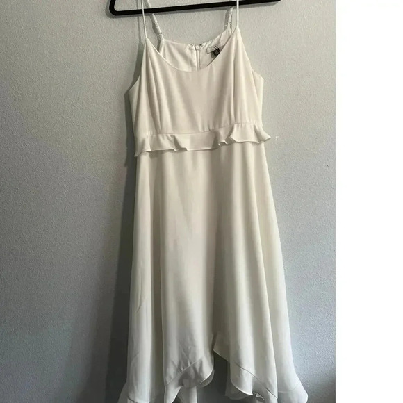 H by Halston White Ruffle Spaghetti strap A-Line dress high low Sz. US 10 - Picture 2 of 10
